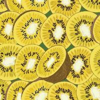 ritad för hand sömlös bakgrund med kiwi frukt, enda, skalad och skivad, realistisk teckning, vektor