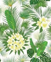 sömlös hand dragen tropisk mönster med handflatan löv, djungel exotisk blad på vit bakgrund vektor