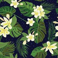 nahtlos Hand gezeichnet tropisch Muster mit Palme Blätter, Urwald exotisch Blatt auf dunkel Hintergrund vektor