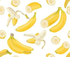 sömlös hand dragen tropisk mönster med banan frukt på vit bakgrund vektor