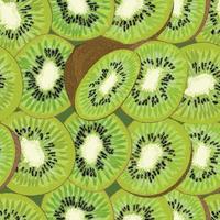 ritad för hand sömlös bakgrund med kiwi frukt, enda, skalad och skivad, realistisk teckning, vektor