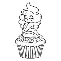 Cupcake-Sahne-Fee. süßes Mädchen auf Cupcake. vektor