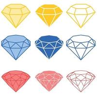 Illustration von Diamanten in drei Arten von Schliff, in Silhouette und Linien vektor