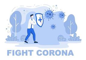 Vektor-Illustration medizinische Menschen des Gesundheitswesens, die das Koronavirus schützen und gegen es kämpfen