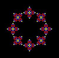 ett abstrakt runda design med röd blå och gul rutor. vektor