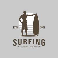 illustration av surfing logotyp design inspiration vektor