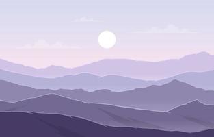 vackert bergpanorama landskap i lila monokrom platt illustration vektor