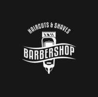 Friseur Logo Jahrgang klassisch Stil, Salon Mode Haarschnitt Pomade Abzeichen Symbol einfach minimalistisch modern, Barbier Pole Rasierer rasieren Schere Rasierer Klinge retro Symbol Vektor. vektor