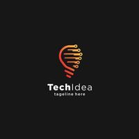 Modernes Designkonzept für das Logo der Tech-Glühbirne. Pixel-Technologie Glühbirne Idee Logo Vorlage. Glühbirne Lampe Idee kreative Innovation Vernetzung Energie Logo Design Digitaltechnik vektor