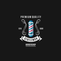 Friseur Logo Jahrgang klassisch Stil, Salon Mode Haarschnitt Pomade Abzeichen Symbol einfach minimalistisch modern, Barbier Pole Rasierer rasieren Schere Rasierer Klinge retro Symbol Vektor. vektor