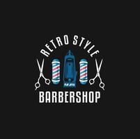 Friseur Logo Jahrgang klassisch Stil, Salon Mode Haarschnitt Pomade Abzeichen Symbol einfach minimalistisch modern, Barbier Pole Rasierer rasieren Schere Rasierer Klinge retro Symbol Vektor. vektor