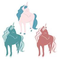 söt tecknad serie karaktär färgrik unicorns uppsättning vektor illustration