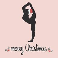 süß Ferien Vektor Karte Hintergrund Illustration mit Hand gezeichnet fröhlich Weihnachten Text und weiblich Silhouette im Yoga Pose mit Santa claus Hut