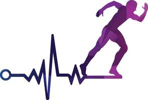 puls maraton logotyp design ikon vektor. kropp hälsa vård logotyp design. löpning man med linje ecg hjärtslag ikon. vektor