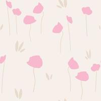 süß Hand gezeichnet Pastell- Rosa Mohn Blumen auf zart Beige Hintergrund abstrakt nahtlos Vektor Muster Illustration