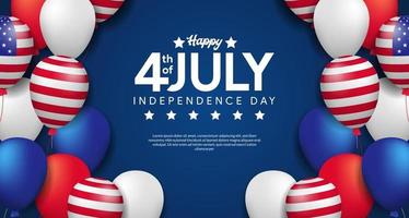 4 juli amerikanska självständighetsdagen med mall för affisch för ballong 3d vektor