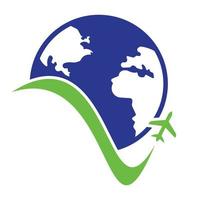 Welt Reise Logo Design Symbol Vektor. Flugzeug und Welt Symbol oder Symbol. vektor
