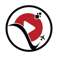 Flugzeug abspielen Taste Logo Design. Flugzeug und Aufzeichnung Symbol oder Symbol. Reise Medien Logo Design Vektor. vektor