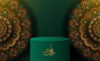 cylinderpodskärm med mandala arabisk mönster dekoration med grön bakgrund vektor
