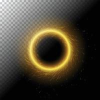 Vektor Illustration von hell Feuer Magie Portal mit Funken, glühend Beleuchtung im gestalten von strahlend funkelnd Kreis auf Schwarz, transparent Hintergrund. runden Rahmen Vorlage mit glänzt. leuchtend bewirken