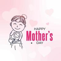 hand dra Lycklig mödrar dag mamma och barn kärlek kort design vektor