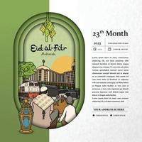 eid al-fitr Sozial Medien Vorlage mit indonesisch Kultur Mudik Illustration vektor