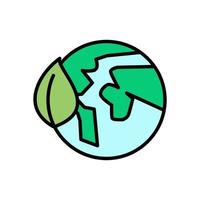 eco jord klot med blad miljö- ikon översikt fylla vektor