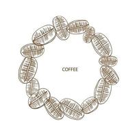 ram med kaffe bönor. illustration av en uppsättning av hand dragen kaffe bönor i en oärlig stil. kaffe Färg. design element, bakgrund vektor