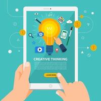 Verwenden eines Tablets, um mehr über kreatives Denken zu erfahren vektor