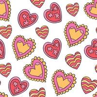 beschwingt psychedelisch retro Stimmung 70er Jahre Muster mit romantisch Herzen. dekorativ Valentinstag Tag Jahrgang Muster, Hintergrund und Hintergrund vektor