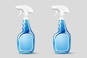 uppsättning av en två rengöringsmedel plast flaskor mockup, spray flaska uppsättning design isolerat på grå bakgrund i 3d illustration vektor