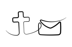 kristen ikon korsa och kuvert i ett linje vektor