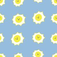 tecknad serie Sol sömlös mönster för unge textil- och Övrig skriva ut. vektor illustration hand dragen sömlös mönster, solig bakgrund, Sol ritningar isolerat på blå bakgrund, gul. vit.