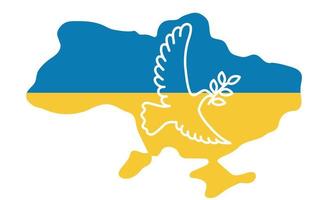 en blå gul duva flugor. en symbol av fred i Stöd av ukraina. linjär vektor illustration med en Karta av ukraina.