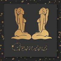 guld zodiaken gemini horoskop tecken på mörk fyrkant bakgrund vektor