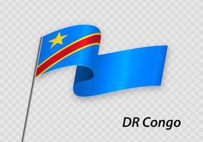 vinka flagga av dr kongo på flaggstång. mall för oberoende dag vektor