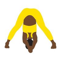 flexibilitet yoga utgör. afrikansk amerikan kvinna, lady, kvinna, flicka med gul Spår kostym. pilates, Träning, kondition, sport. vektor illustration i tecknad serie platt stil isolerat på vit bakgrund.