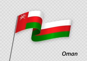 viftande flagga av Oman på flaggstång. mall för självständighetsdagen vektor