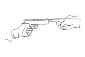 enda en linje teckning pekfinger stänger de slutet av de pistol. antiterrorism dag begrepp kontinuerlig linje dra design grafisk vektor illustration