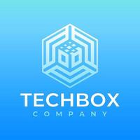 Technologie Box abstrakt Logo Vektor. Blau Digital geometrisch Würfel Logo Design. vektor