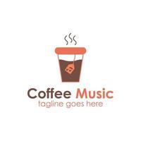 kaffe musik logotyp design mall med kopp ikon och musik ikon. perfekt för företag, företag, mobil, app, etc. vektor