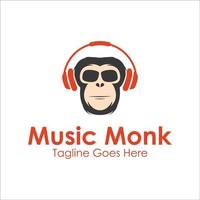 Musik- Mönch Logo Design Vorlage mit Mönch Symbol und Headset. perfekt zum Geschäft, Unternehmen, Handy, Mobiltelefon, Anwendung, usw vektor