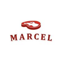 Marcel Fleisch Logo Design Vorlage mit Fleisch Symbol. perfekt zum Geschäft, Unternehmen, Handy, Mobiltelefon, Anwendung, Restaurant, usw vektor