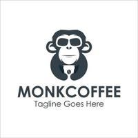 apa kaffe logotyp design mall med munk ikon och kopp kaffe. perfekt för företag, företag, mobil, app, etc vektor
