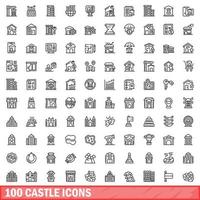 100 slott ikoner uppsättning, översikt stil vektor
