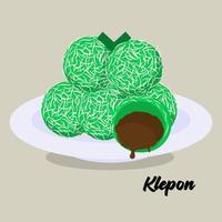 eben Design Illustration von indonesisch traditionell Snack klepon meint Süss Snack mit Kokosnuss Zucker Innerhalb vektor