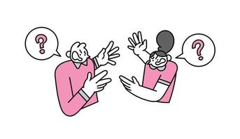 wütend Paar Befragung und streiten Hand gezeichnet Charakter Illustration vektor
