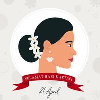 selamat hari kartini betyder Lycklig kartini dag. kartini är kvinna hjälte från Indonesien. indonesiska Semester på april 21. platt vektor illustration