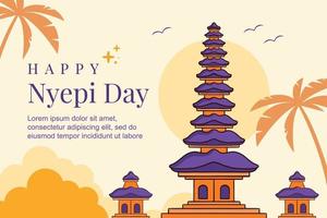 vektor dag av tystnad Lycklig nyepi bali hindu indonesien affisch baner horisontell mall illustration platt design