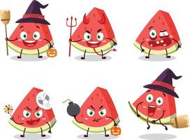 Halloween Ausdruck Emoticons mit Karikatur Charakter von Schrägstrich von Wassermelone vektor